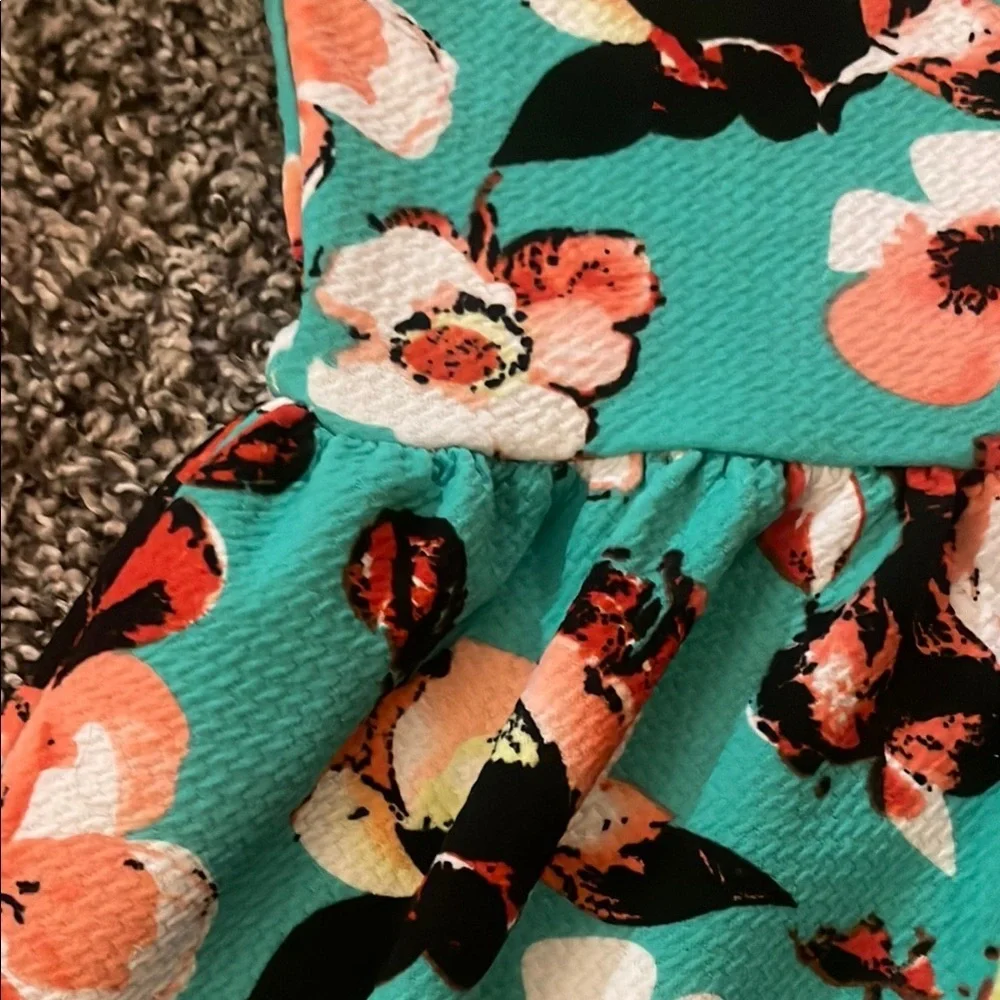 Cato Beautiful Girls Floral Dress in Turquoise and Peach Flowera
